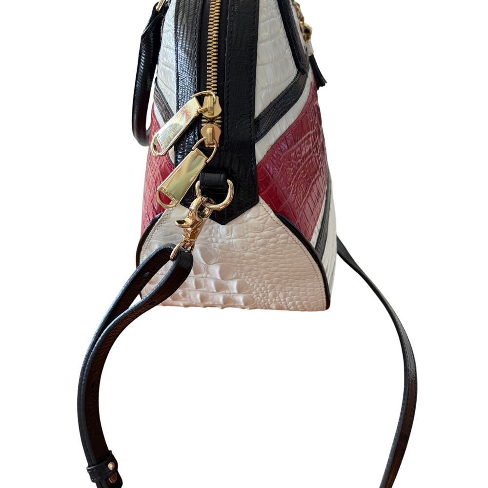 Retired Brahmin Hudson Satchel Magnolia Stripe Melbourne Leather Dome Crossbody - Picture 5 of 10